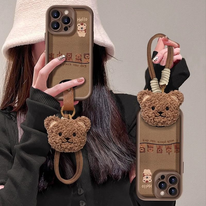 可爱小熊适用苹果17promax手机壳iPhone16promax保护套复古15/14p咖色小羊皮13美拉德11腕带挂绳12秋冬防摔女,3C数码配件,手机保护套/壳,淘宝优惠券,粉丝福利购,淘宝优惠卷