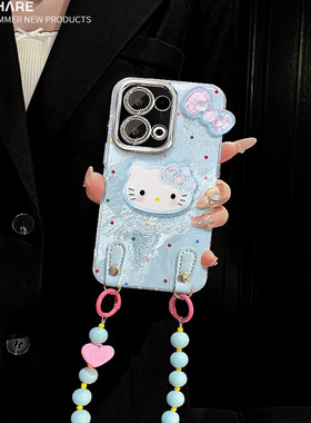 适用opporeno14手机壳夏天新女款reno13镜头膜12手链10/11pro波点kt猫蝴蝶结reno9防摔锡纸冰川纹全包高级感