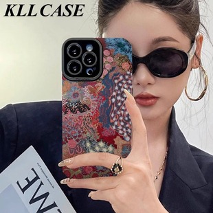 8plus羊皮软壳 涂鸦拼接花纹适用苹果16promax手机壳iphone15pro女14pro时尚 新款 13高级全包12防摔11硅胶6