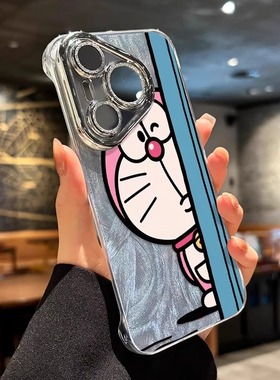 偷瞄哆啦A梦羽纱无边框适用华为Pura80Pro手机壳简约P70ultra新款50可爱P40支架P30趣味p60半包p60硬壳保护套
