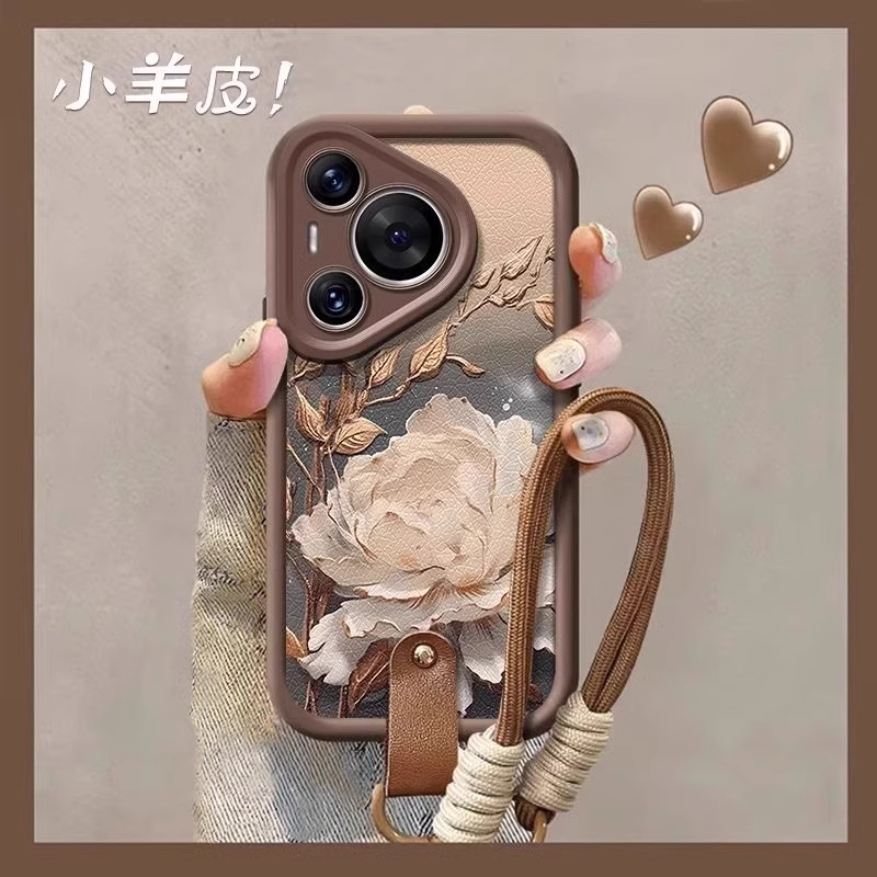 适用华为p70小羊皮望舒金莲
