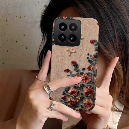 油画玫瑰适用小米17pro手机壳14/15新款复古13小羊皮全包12高级感红米k70pro小众女k60防摔note14pro保护套