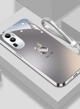 银灰简约兔皮挂绳适用OPPOReno15pro手机壳14男女Reno13pro/12磨砂玻璃8新款创意7个性全包9高级硅胶12保护套