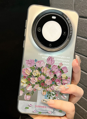 复古油画花朵适用华为mate60pro手机壳50新款40女生Pura70Ultra防摔nova1211彩银磨砂荣耀10090807软壳magic6