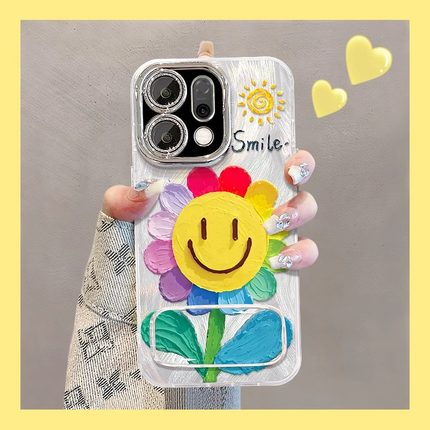 适用opporeno14手机壳夏天新女款reno13/12/11pro太阳花朵支架10/9pro+羽纱reno6/5全包镜头膜findx8/7高级感