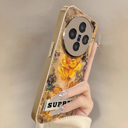 油画黄玫瑰适用vivox200s手机壳x100新款x90创意x80pro奢华x70高级60电镀78防摔y77支架小羊皮女y300