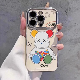 彩色暴力熊适用苹果16promax手机壳新款 15pro搞怪可爱ins13pro电镀大视窗12全包14promax高级感11硅胶防摔女