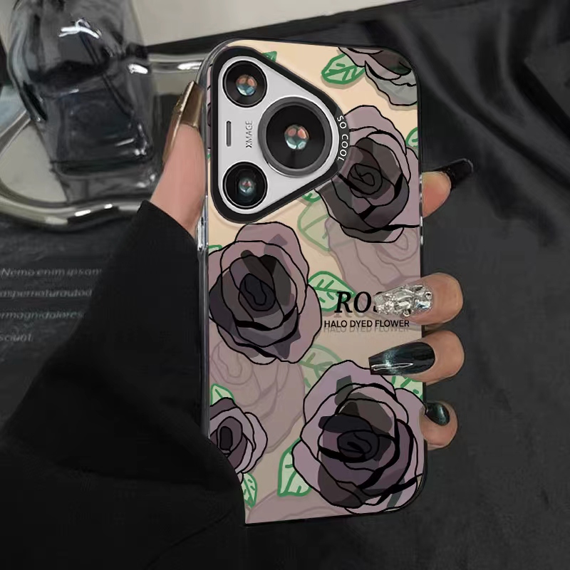 适用华为电镀圈彩银简约晕染玫瑰