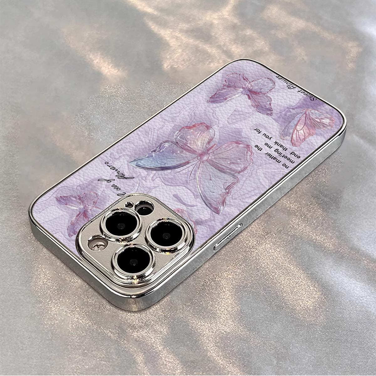 适用苹果电镀浅紫波纹蝴蝶