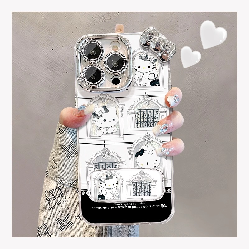 适用苹果硅胶城堡kt猫蝴蝶结支架