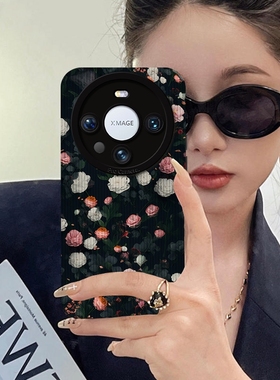 黑色花朵适用华为mate80pro+手机壳40小清新女Pura80ultra新款50e小羊皮荣耀100/90防摔nova14硅胶magic6软套