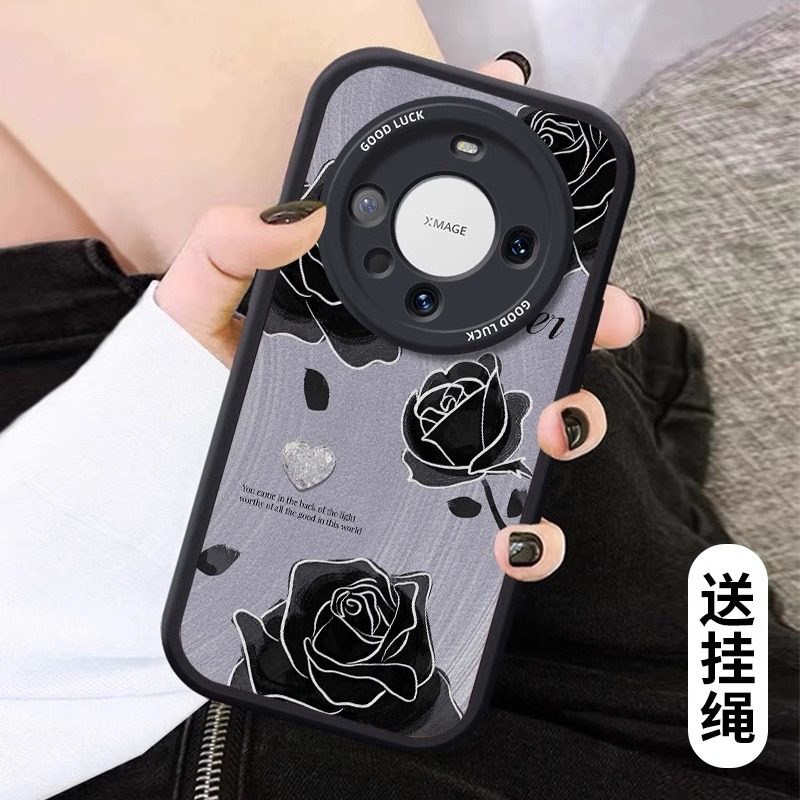 黑玫瑰适用华为mate60手机壳新款50简约p70艺术高端感荣耀200复古高级小羊皮防摔套50全包硅胶p40男女防摔套,3C数码配件,手机保护套/壳,淘宝优惠券,粉丝福利购,淘宝优惠卷