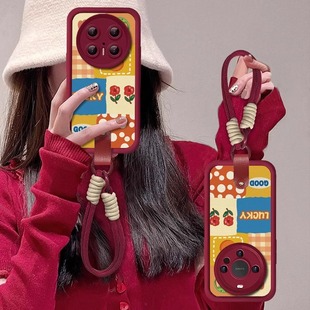 DIY拼接小羊皮带挂绳适用华为mate70pro手机壳新款 mate60保护套可爱红色mt50女高级感m40全包新年喜庆pro个性