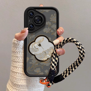 云鹤玉兰花适用华为pura80pro手机壳70新款p60pro天眼阶梯小羊皮p50全包时尚p40p创意女p30高级感防摔保护套