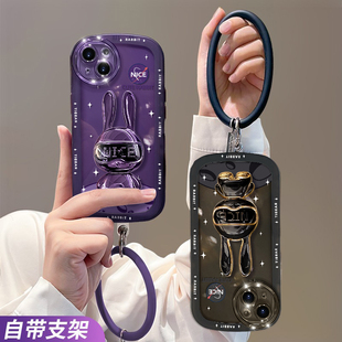 叫醒兔支架带手环适用苹果15promax手机壳新款iPhone14个性创意女款13透明12硅胶78plus全包xsmax防摔保护套