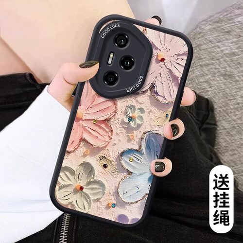 适用华为荣耀硅胶油画海棠花