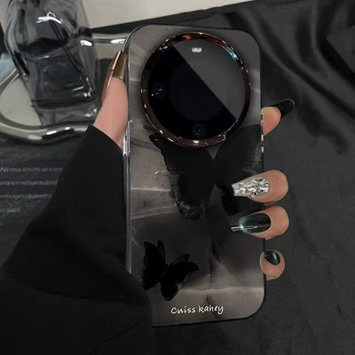 适用华为简约沙雾蝴蝶电镀圈彩银