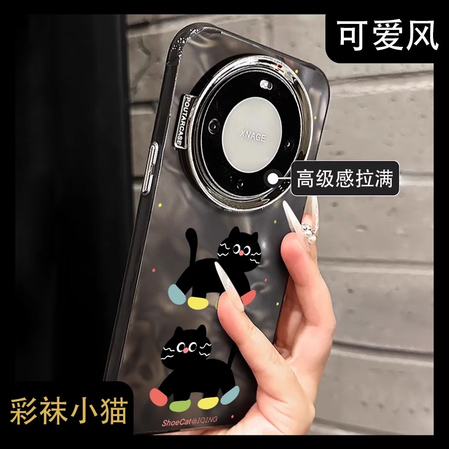 适用华为彩袜小猫水波纹可爱女款