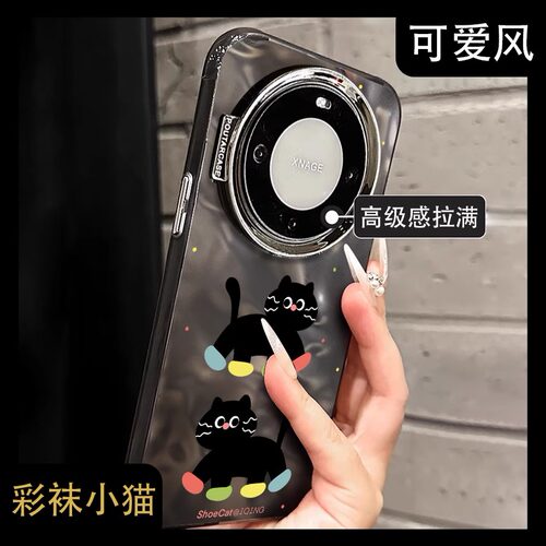 适用华为彩袜小猫水波纹可爱女款