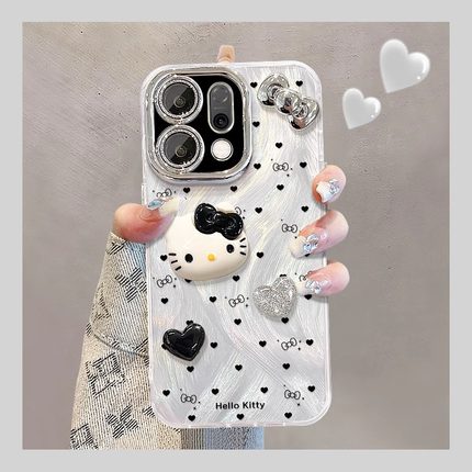 适用opporeno14手机壳夏天新女款reno13/12/11pro立体爱心kt猫蝴蝶结10/9pro+羽纱reno6/5全包镜头膜findx8/7