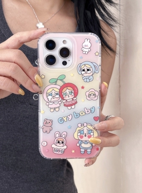哭娃樱桃适用苹果17promax手机壳苹果16pro气囊双层iMD新款iphone15新款13硅胶女款苹果14pro防摔保护套卡通