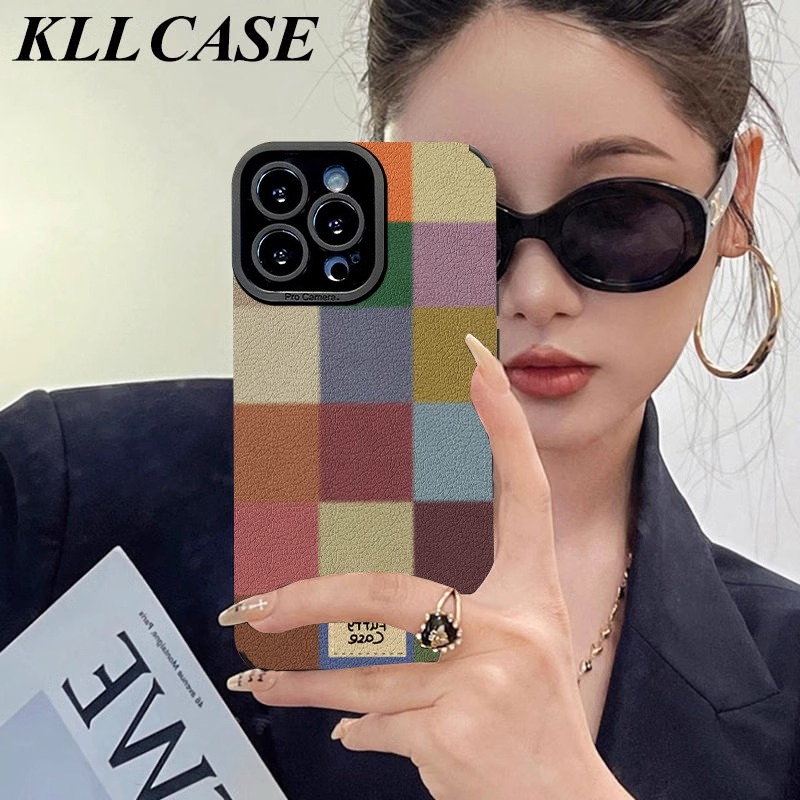 适用苹果小羊皮创意七彩小方格