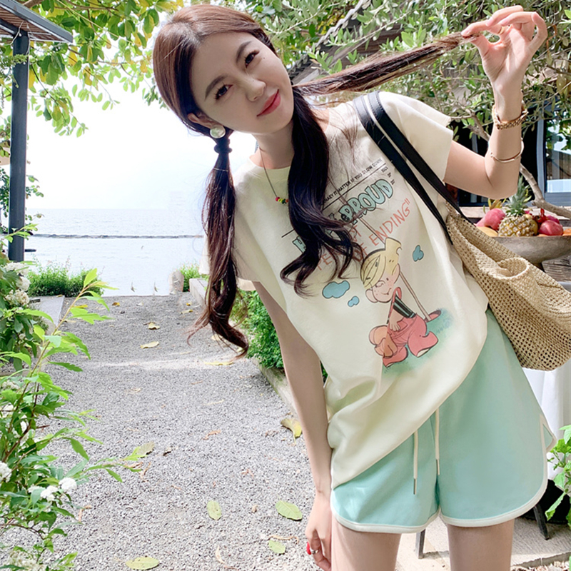 纯棉运动套装女夏季韩版学生宽松时尚洋气减龄短袖短裤休闲两件套