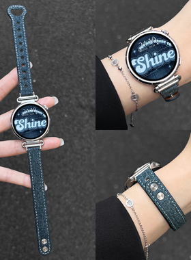 适用华为watch gt6手表带女款牛仔watchgt5新款智能运动腕表4pro高级感系列女表watch3女士高端专用2真皮表链