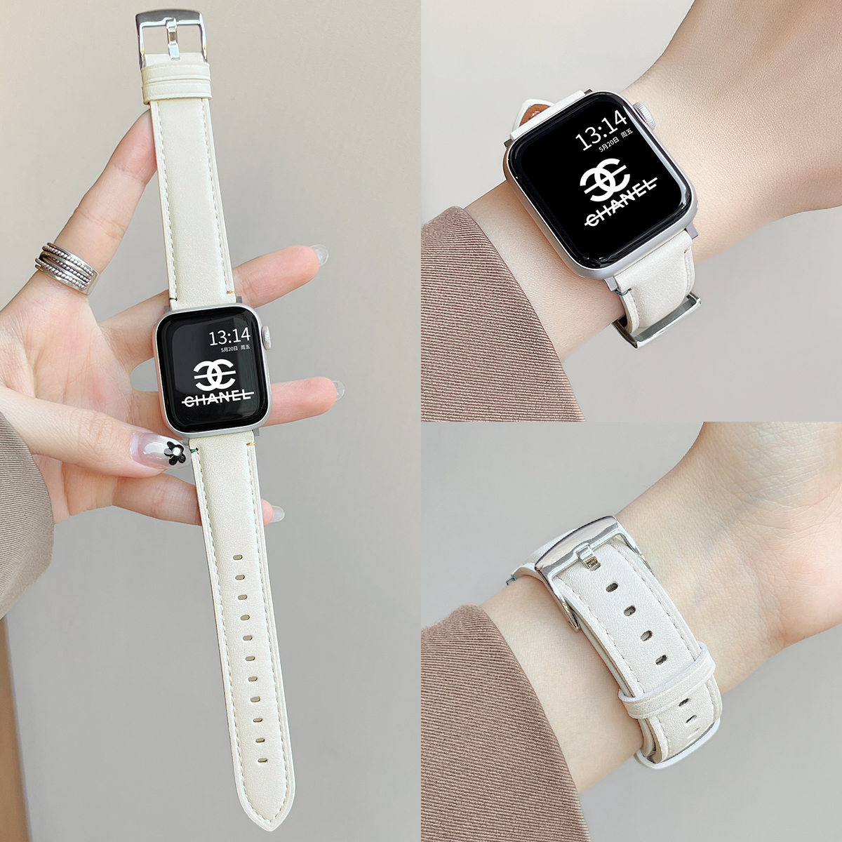 学长家秋冬新款彩线针扣皮质表带