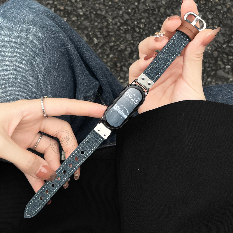 适用ins风金属间牛仔皮表带高级