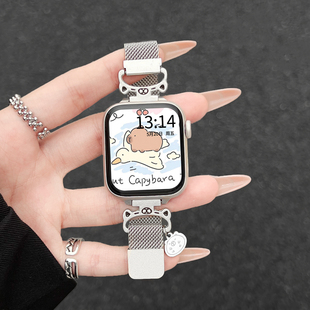 适用iwatchs11手表带金属磁吸s9苹果智能手表链applewatchs10小众质感8设计7新品 创意6高级感女士 表壳se女款