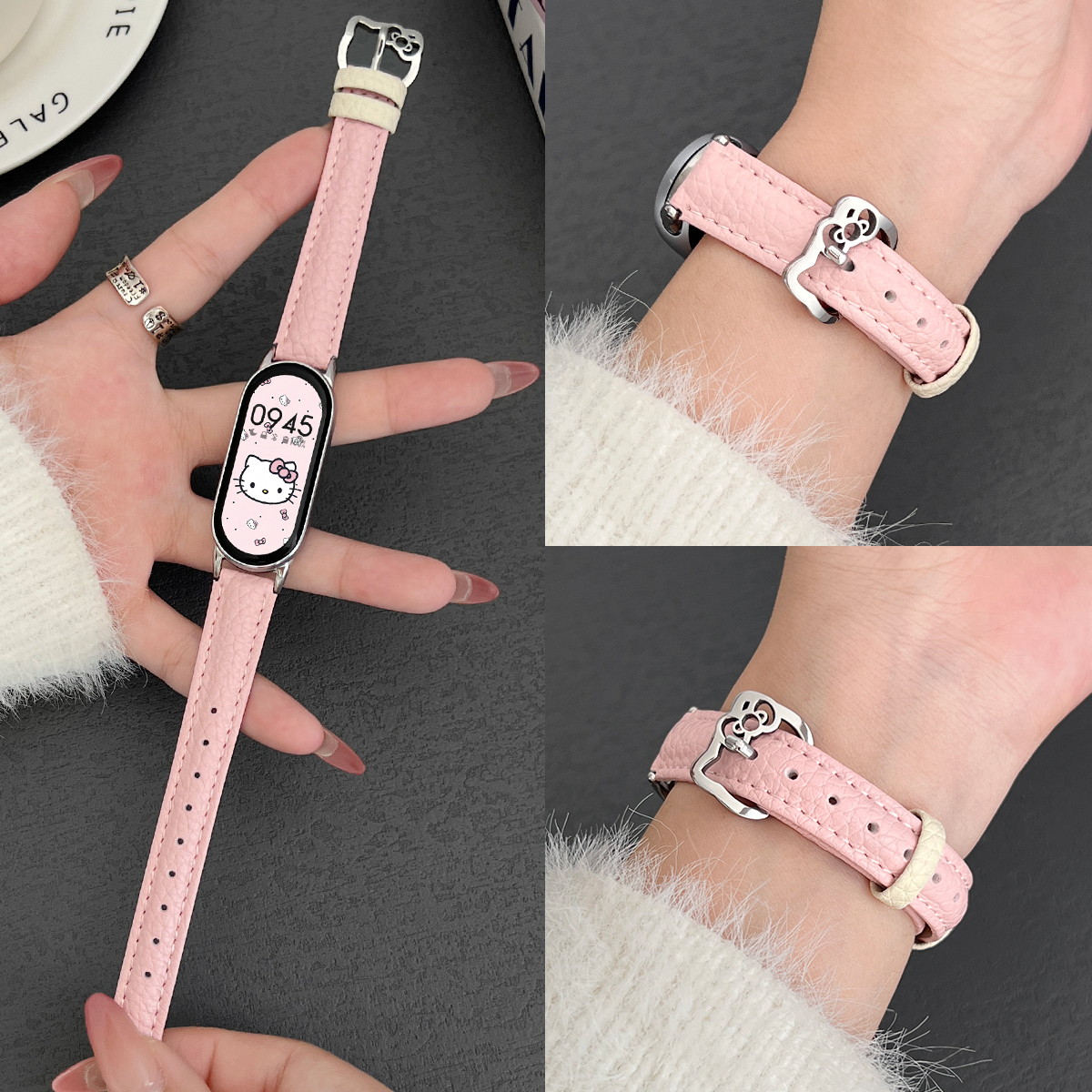 学长家秋冬新款荔枝纹kt猫扣表带