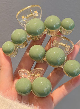 雾霾绿色珍珠抓夹气质后脑勺盘发夹子大号鲨鱼夹发量多发卡头饰女