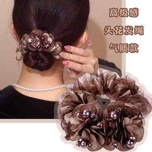 高档头花头绳新款扎头发耐用花朵双层大肠发圈气质妈妈扎马尾发圈