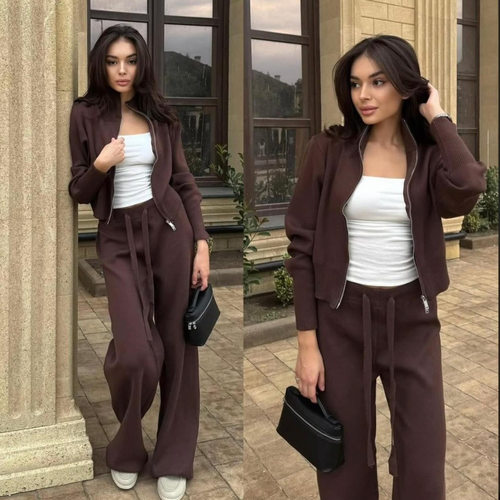 Zipper sweater drawstring pants set 休闲拉链毛衣抽绳裤套装