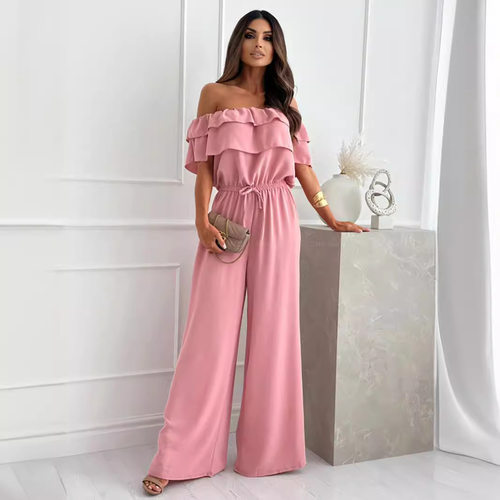 One shoulder jumpsuit with ruffled edges荷叶边一字肩连体裤
