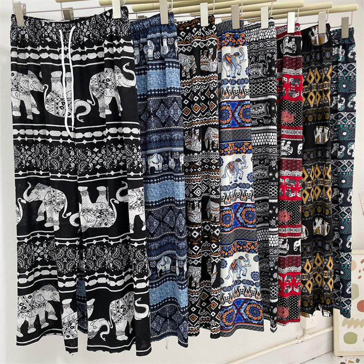 Elephant printed drawstring beach pants大象印花抽绳沙滩裤