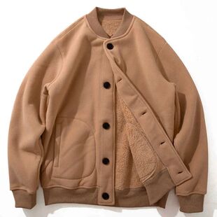 Men's solid color plush baseball jersey男士纯色毛绒棒球衫