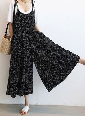 Polka Dot Casual Loose StrapWide Leg Pants波点宽松背带阔腿裤
