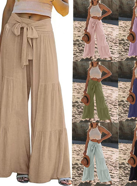 Strapped high waisted wide leg pants 休闲绑带高腰阔腿长裤