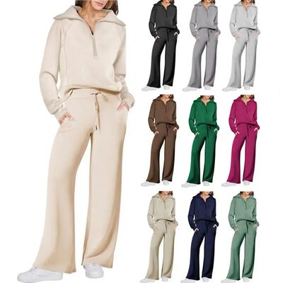 set of wide leg pantsleg半拉链卫衣阔腿裤套装