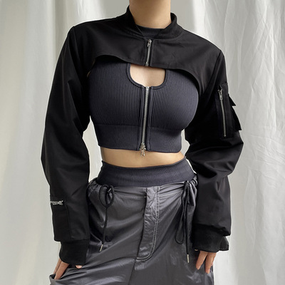 Half-necked zip jacket smock coat   半开领拉链夹克罩衫外套女