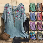 top Printed 印花圆领休闲宽松上衣女 casual loose round neck