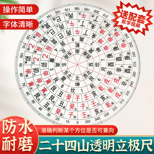 二十四山透明圆形立极尺罗盘高精度测量户型布局立极规送教程视频
