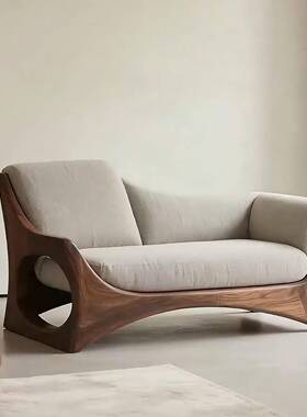 新中约式北美黑胡桃木布艺贵妃椅41586别沙墅客厅现代简轻奢木实