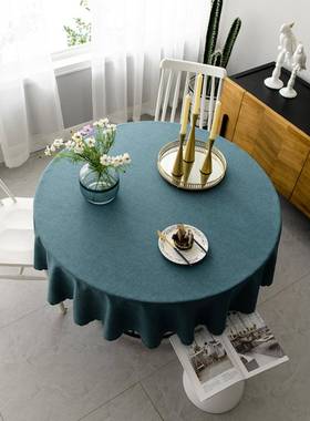 棉麻桌布大酒圆桌VGU餐桌布艺防店清饭店台布圆形简约现代烫棉麻