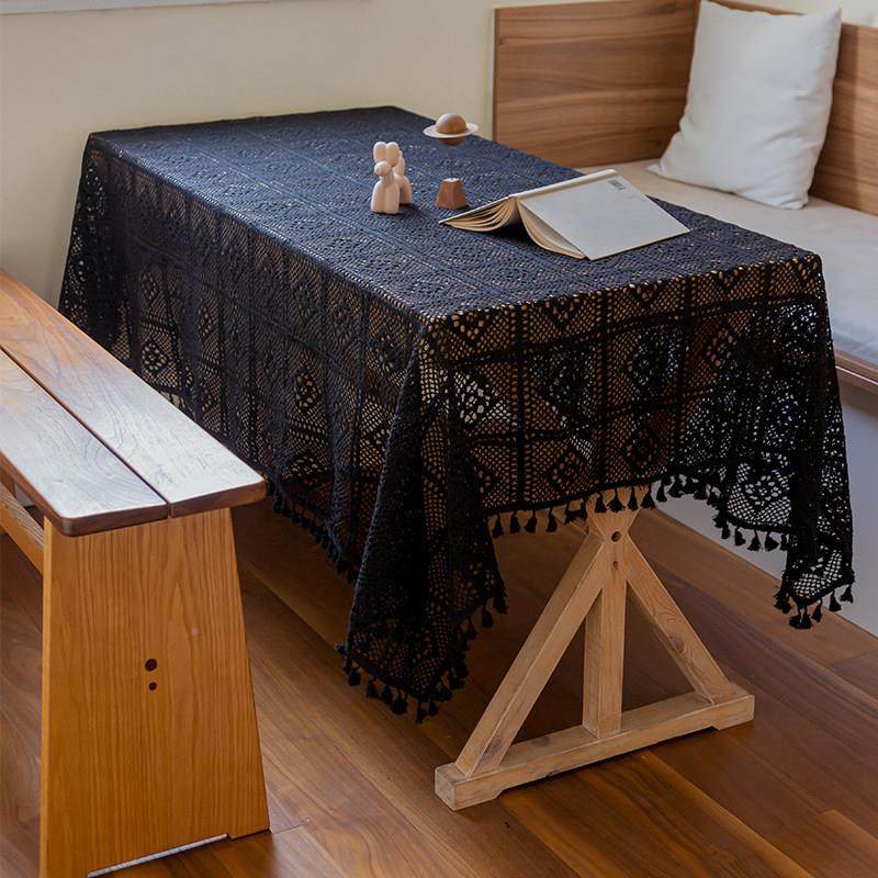 桌黑色覆古床镂空彷钩针布长方圆形LS1餐桌茶几头柜形盖巾拍照背,居家布艺,桌布,淘宝优惠券,粉丝福利购,淘宝优惠卷