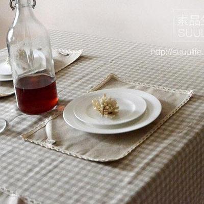 北台欧简约乡村田布园棉麻料亚麻棕色格子餐桌艺布茶IGB几布盖布