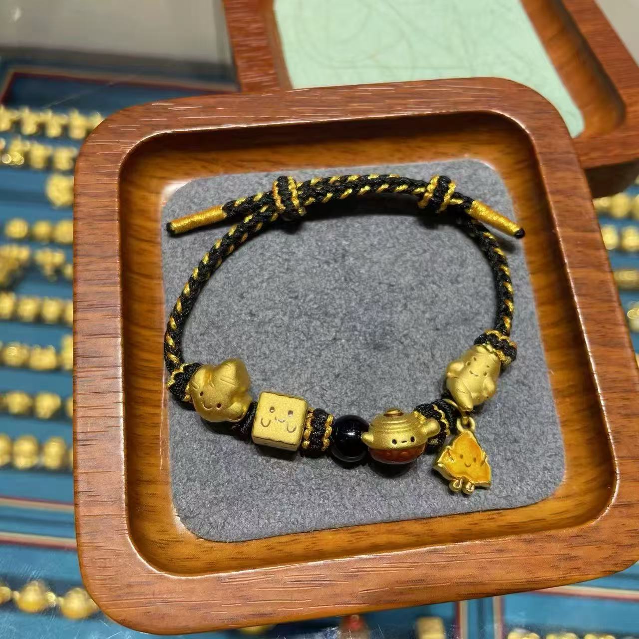 足金999中药煲养生壶黄金药材茯苓莲子陈皮手链送女友