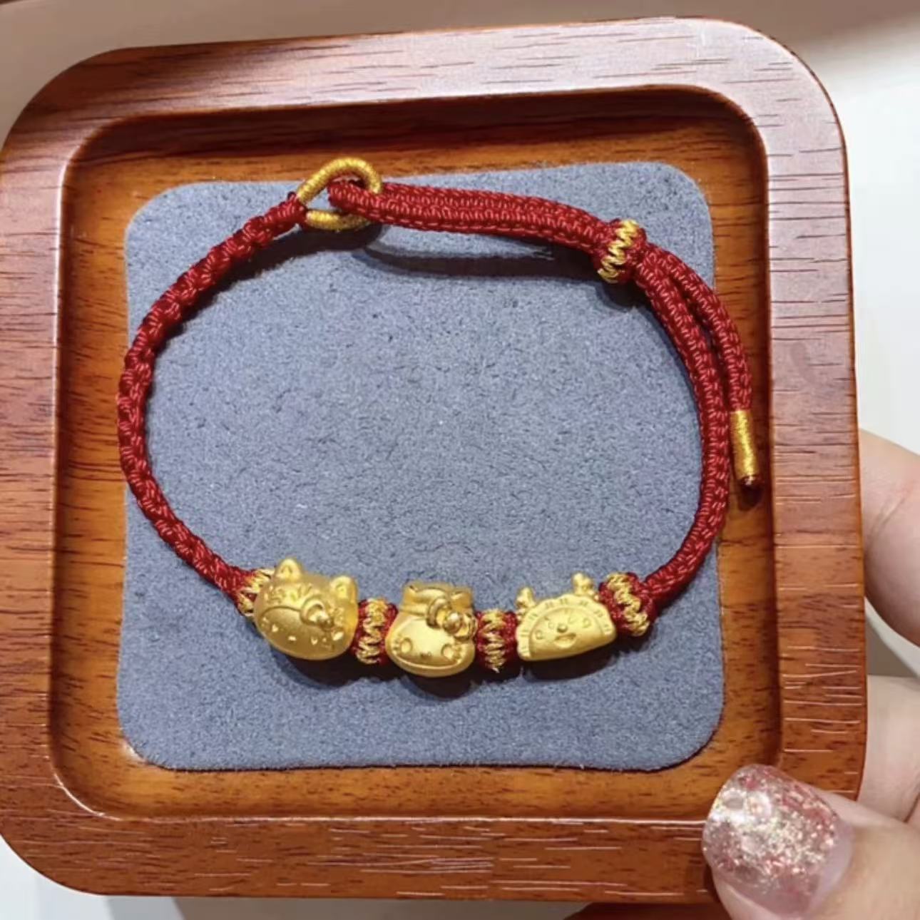 足金999福袋hello kitty勺子黄金凯蒂猫龙饺子手链送礼